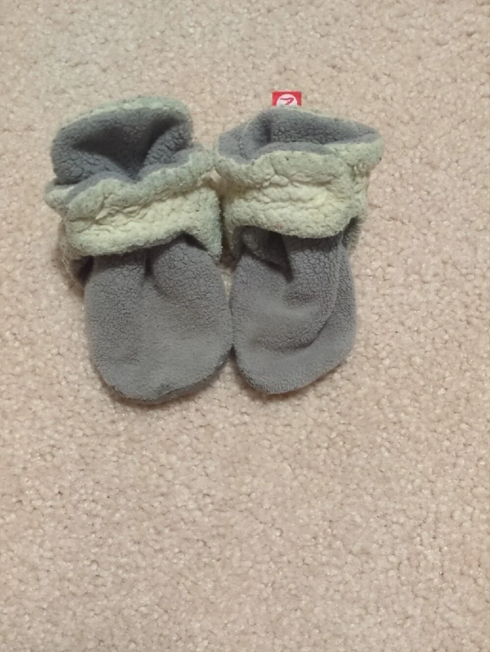 Fleece Baby Booties in Gray, Cream & Brown